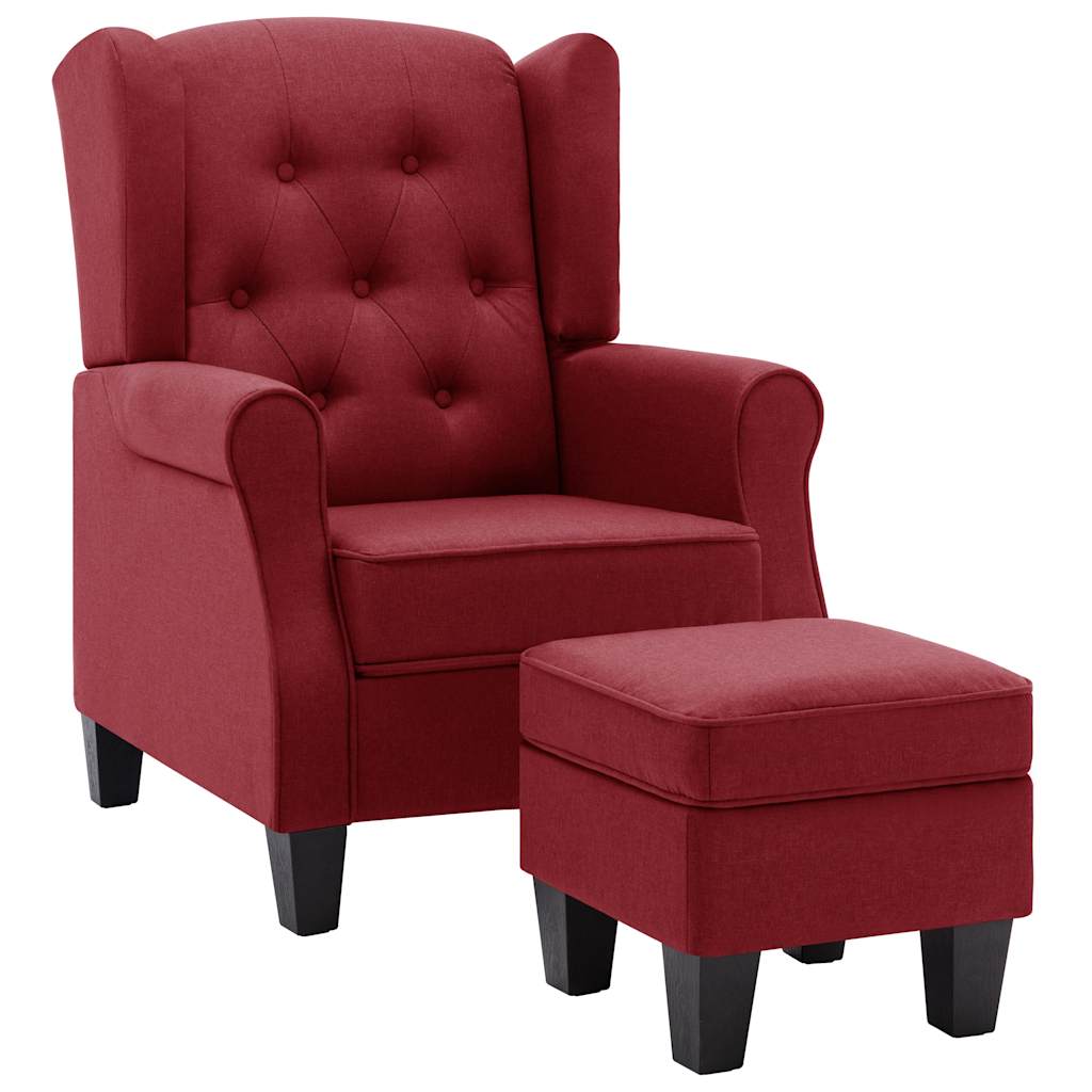 Vidaxl fauteuil met voetenbankje stof wijnrood