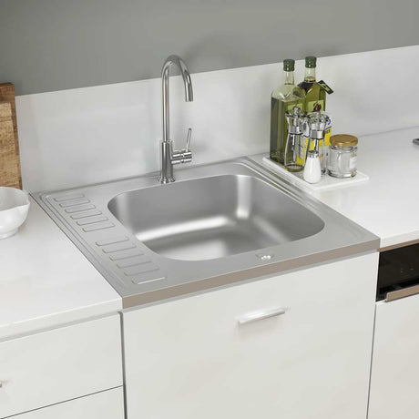 Vidaxx Spüle mit Ablaufgarnitur 600x600x155 mm Edelstahl silber