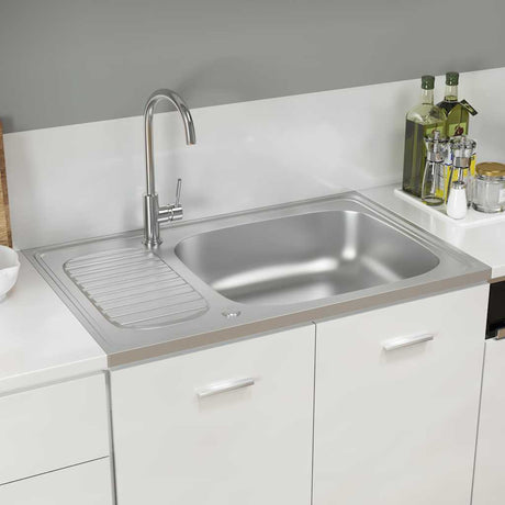 Vidaxx Spüle mit Ablaufgarnitur 800x500x155 mm Edelstahl silber