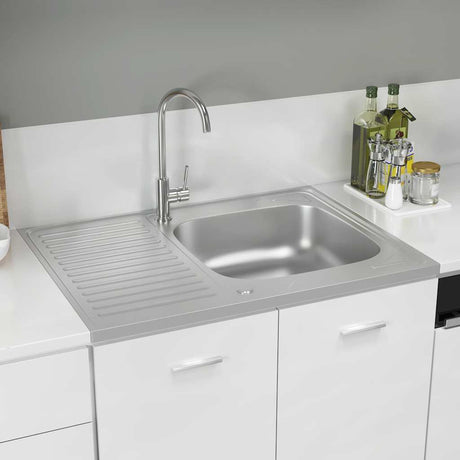 Vidaxx Spüle mit Ablaufgarnitur 800x600x155 mm Edelstahl silber