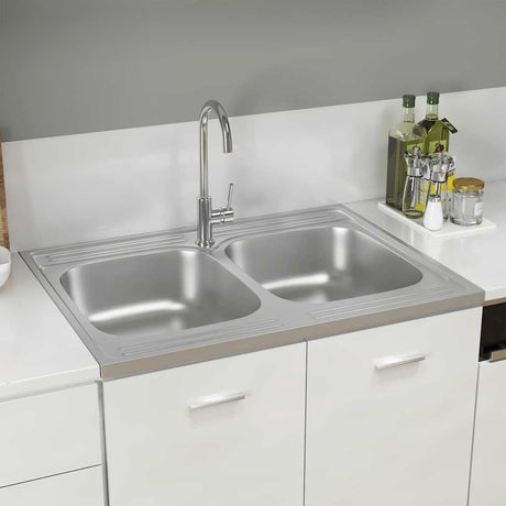 Vidaxx Spüle mit Doppelbecken 800x600x155 mm Edelstahl silber