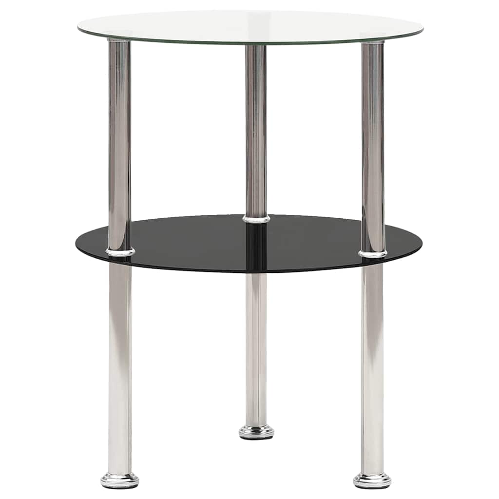 Vidaxl bijzettafel 2-laags 38 cm gehard glas transparant en zwart