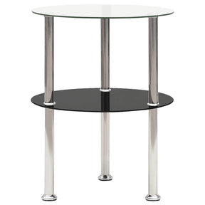 Vidaxl bijzettafel 2-laags 38 cm gehard glas transparant en zwart