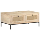 Vidaxl salontafel 90x50x37 cm massief mangohout en natuurlijk riet