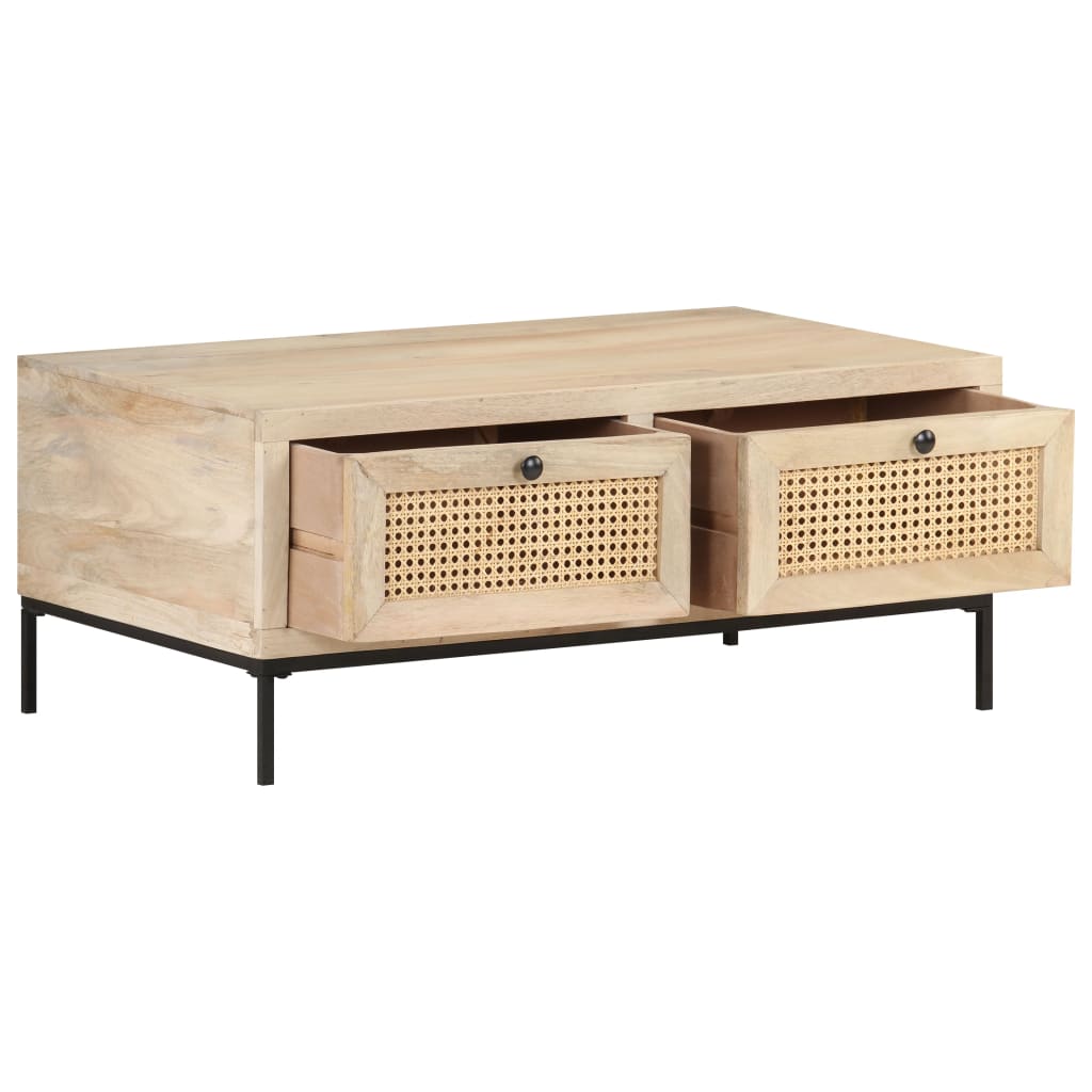 Vidaxl salontafel 90x50x37 cm massief mangohout en natuurlijk riet