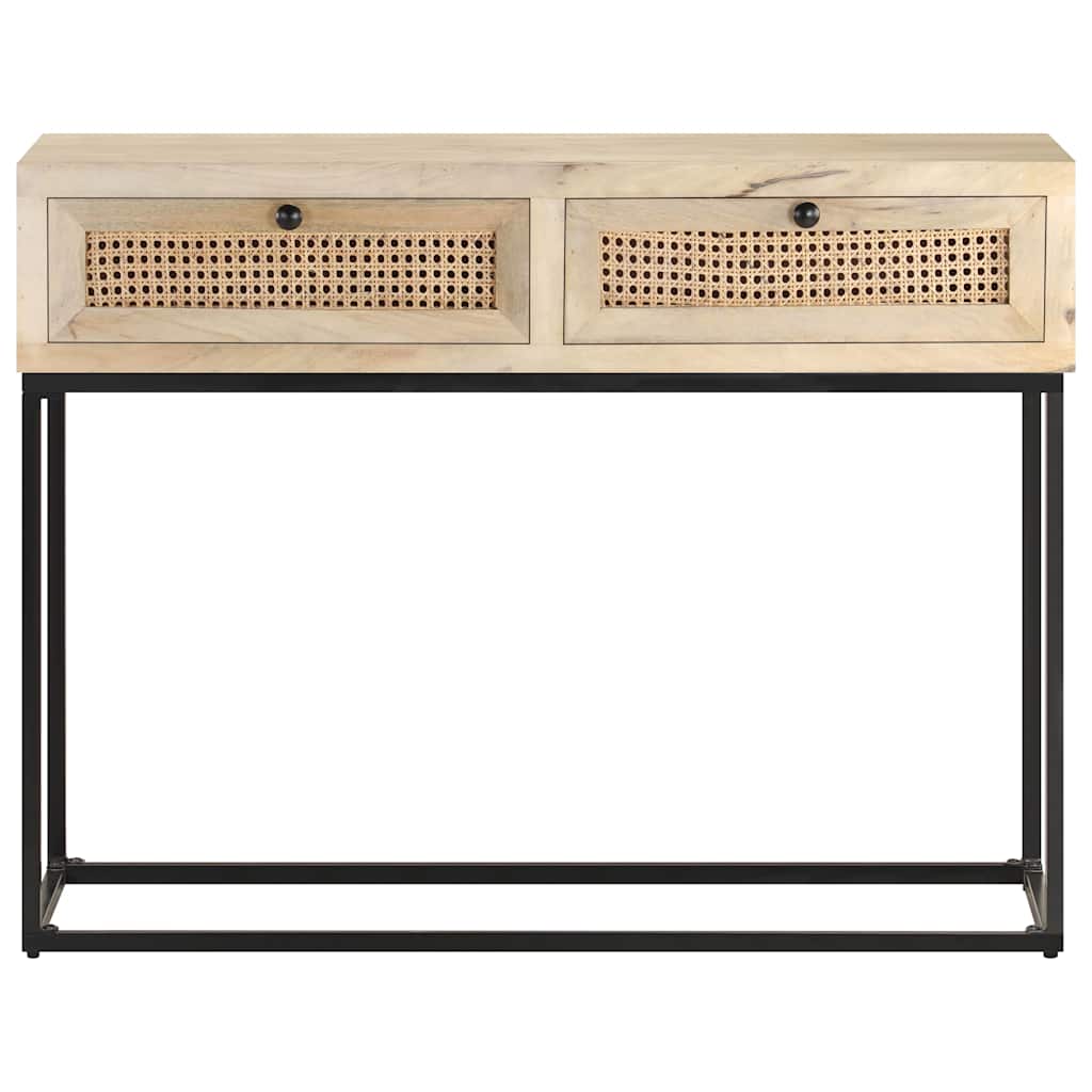 Vidaxl wandtafel 100x35x76 cm massief mangohout en natuurlijk riet