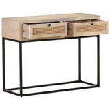 Vidaxl wandtafel 100x35x76 cm massief mangohout en natuurlijk riet
