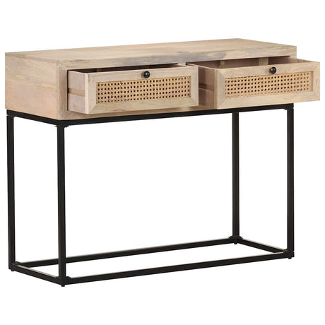 Vidaxl wandtafel 100x35x76 cm massief mangohout en natuurlijk riet