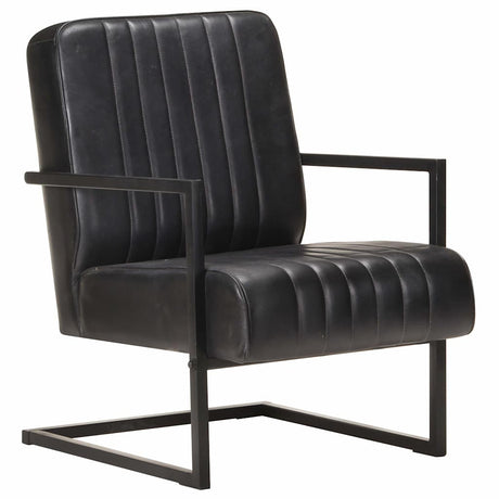Vidaxl fauteuil echt leer zwart
