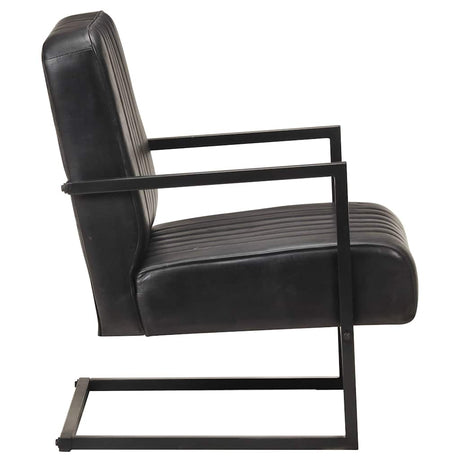 Vidaxl fauteuil echt leer zwart