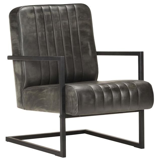 Vidaxl fauteuil echt leer verweerd grijs