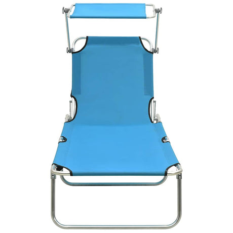 Vidaxl ligbed inklapbaar met luifel aluminium blauw