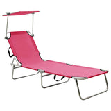 Vidaxl ligbed inklapbaar met luifel aluminium roze