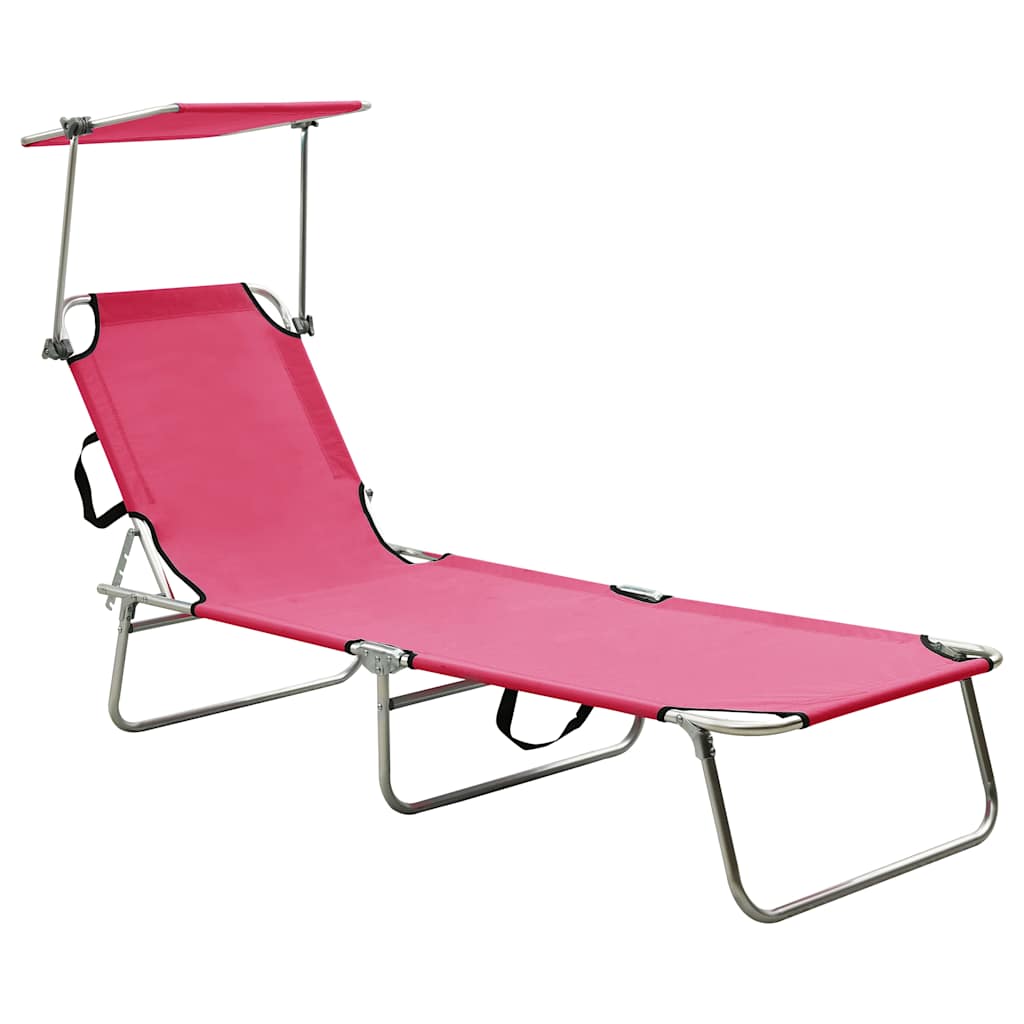 Vidaxl ligbed inklapbaar met luifel aluminium roze