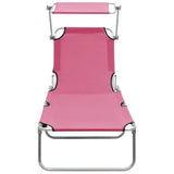 Vidaxl ligbed inklapbaar met luifel aluminium roze