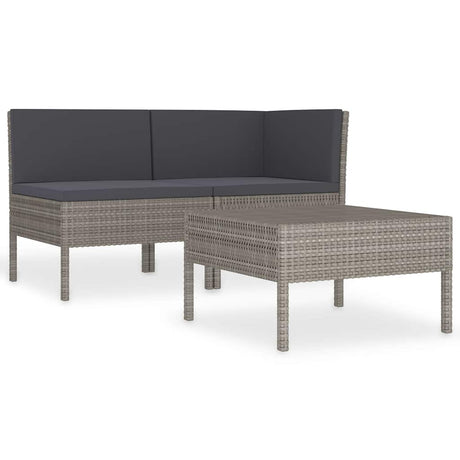Vidaxl 3-delige loungeset met kussens poly rattan grijs