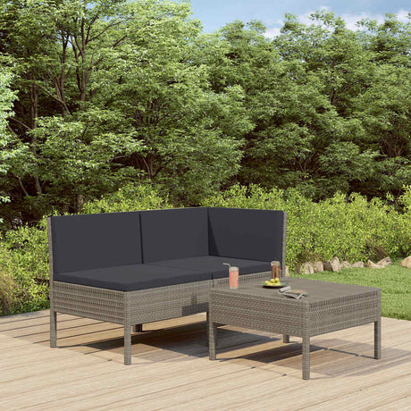 Vidaxl 3-delige loungeset met kussens poly rattan grijs