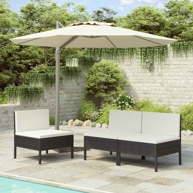 Vidaxl tuinstoelen 3 st met kussens poly rattan zwart