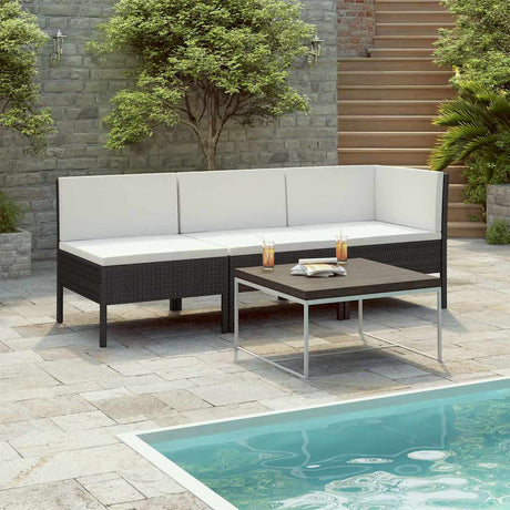 Vidaxl 3-delige loungeset met kussens poly rattan zwart