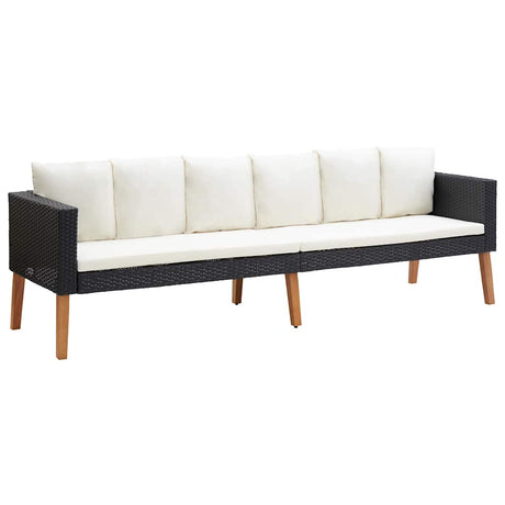 Vidaxl tuinbank 3-zits met kussens poly rattan zwart