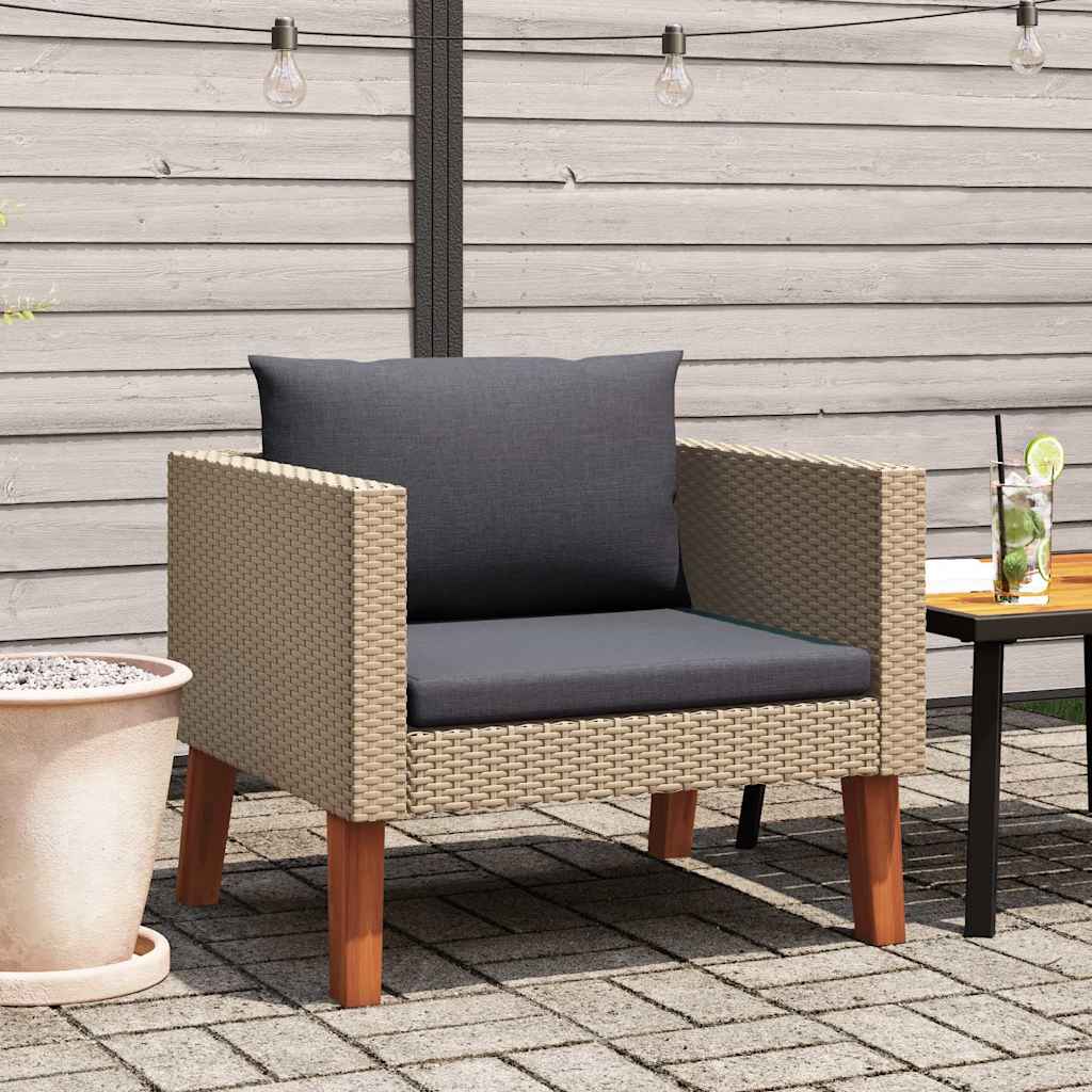 Vidaxl tuinbank eenzits met kussens poly rattan beige