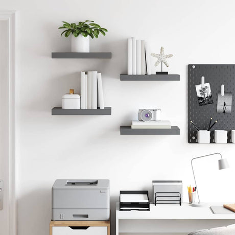 Vidaxl wandschappen zwevend 4 st 40x23,5x3,8 cm mdf hoogglans grijs