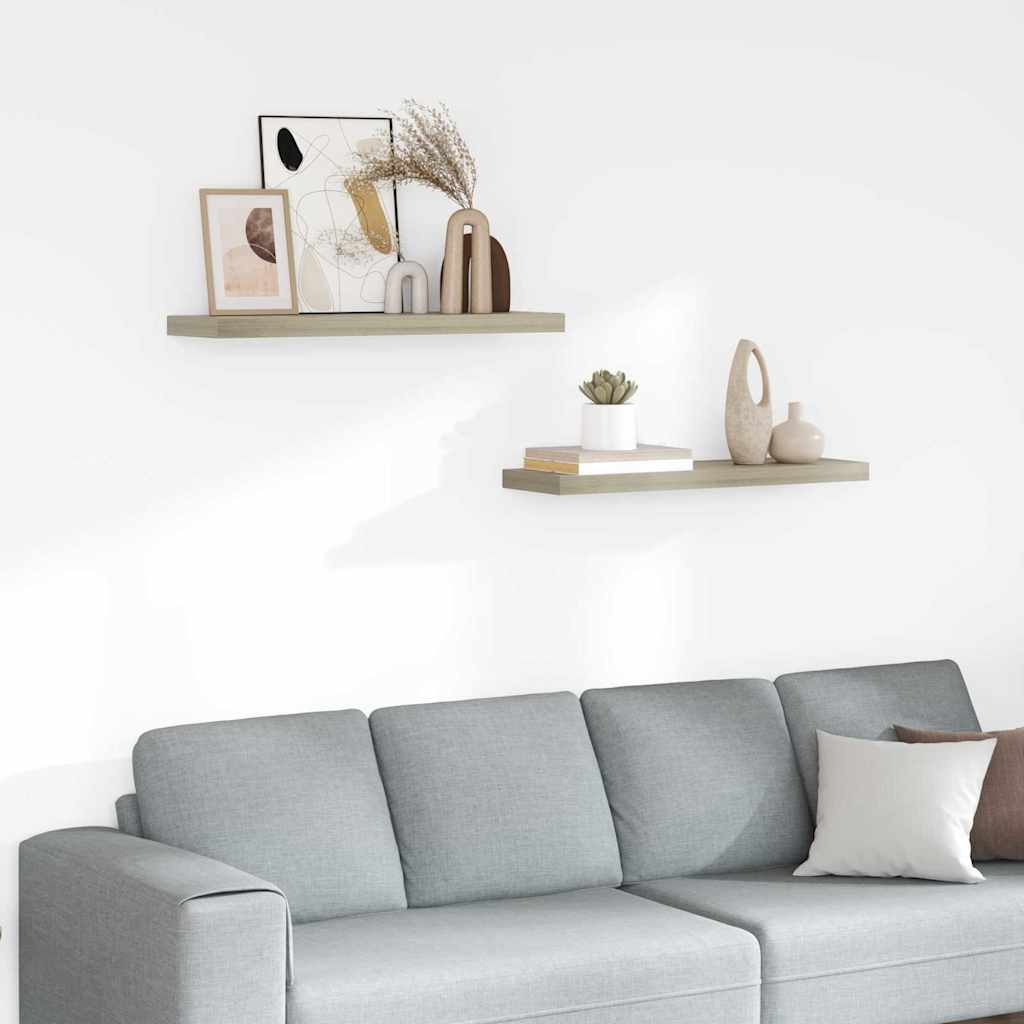 Vidaxl wandschappen zwevend 2 st 80x23,5x3,8 cm mdf eikenkleurig