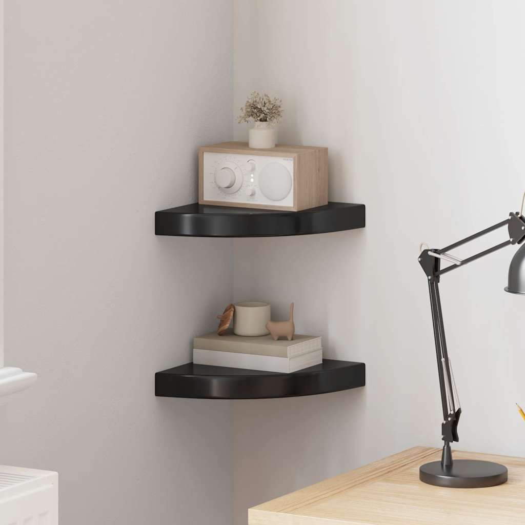Vidaxl hoekschappen zwevend 2 st 25x25x3,8 cm mdf hoogglans zwart