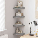 Vidaxl hoekschappen zwevend 4 st 25x25x3,8 cm mdf hoogglans grijs