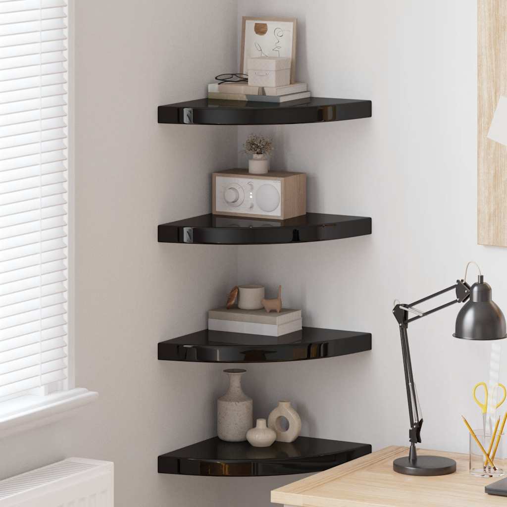 Vidaxl hoekschappen zwevend 4 st 35x35x3,8 cm mdf hoogglans zwart