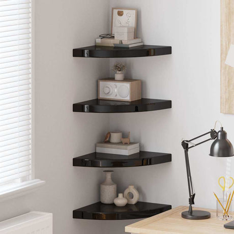 Vidaxl hoekschappen zwevend 4 st 35x35x3,8 cm mdf hoogglans zwart