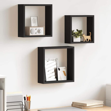 Vidaxl wandschappen kubus 3 st mdf zwart