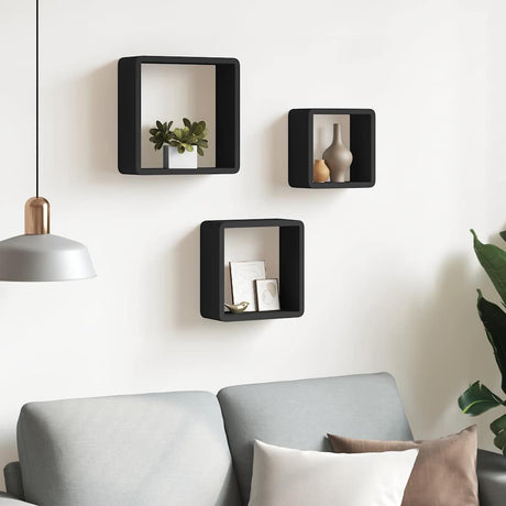 Vidaxl wandschappen kubus 3 st mdf zwart