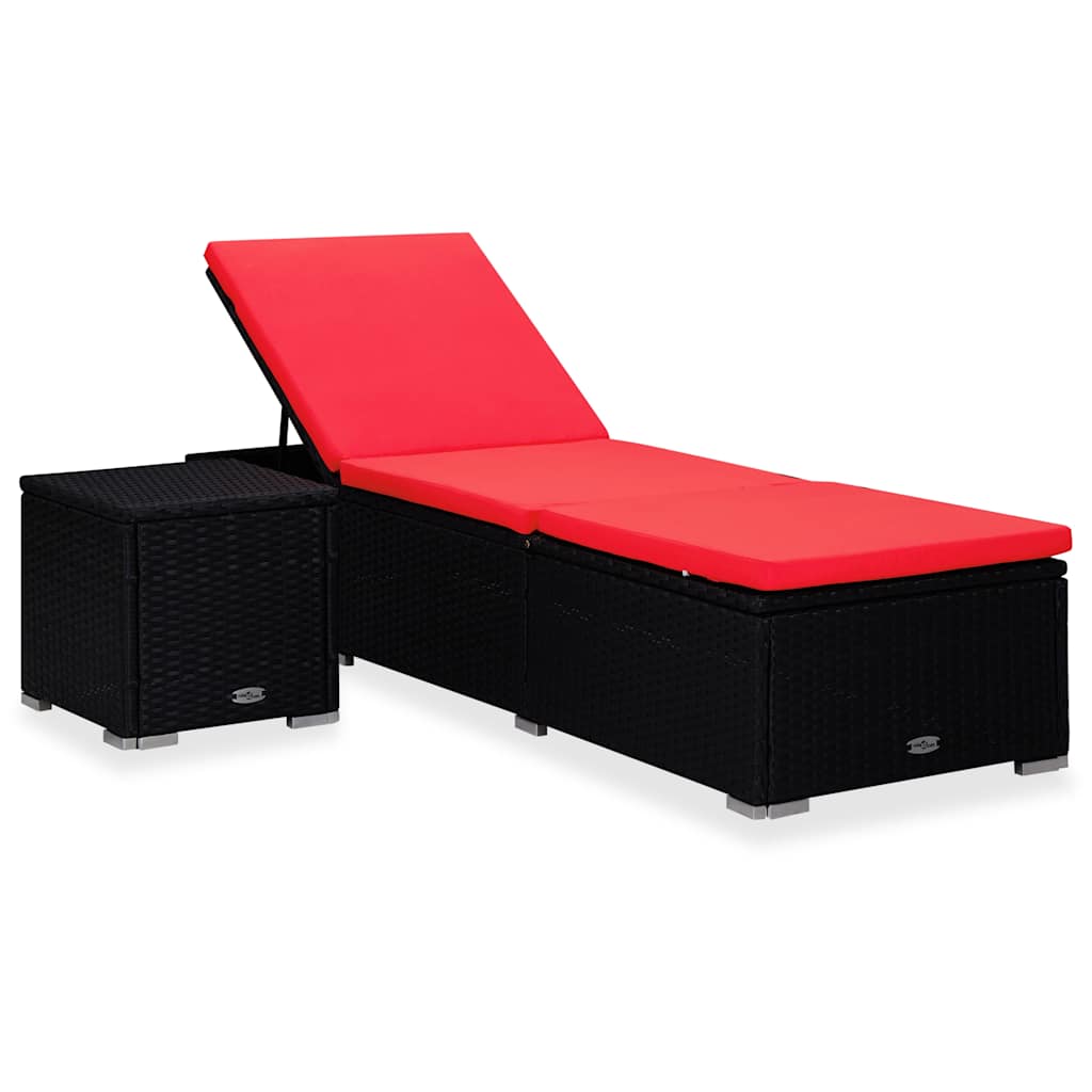 Vidaxl ligbed met kussen en theetafel poly rattan rood