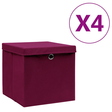Vidaxx Aufbewahrungsboxen mit Deckel 4 Stück 28x28x28 cm dunkelrot