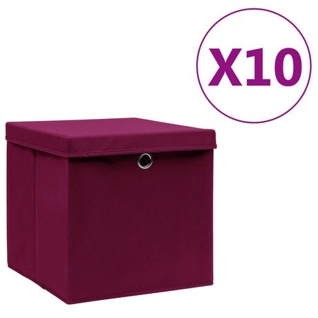 Vidaxx Aufbewahrungsboxen mit Deckel 10 Stück 28x28x28 cm dunkelrot