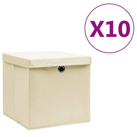 VIDAXL -Speicherboxen mit Deckel 10 PCs 28x28x28 cm cremefarben -geleitet
