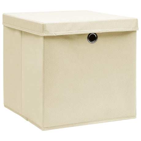 VIDAXL -Speicherboxen mit Deckel 10 PCs 28x28x28 cm cremefarben -geleitet