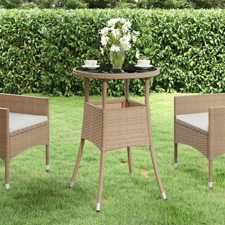 Vidaxl tuintafel ø60x75 cm gehard glas en poly rattan beige