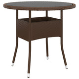 Vidaxl tuintafel ø80x75 cm gehard glas en poly rattan bruin