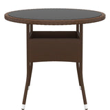 Vidaxl tuintafel ø80x75 cm gehard glas en poly rattan bruin