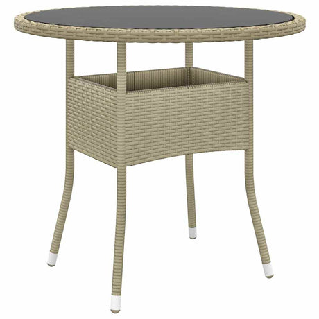 Vidaxl tuintafel ø80x75 cm gehard glas en poly rattan beige