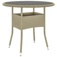Vidaxl tuintafel ø80x75 cm gehard glas en poly rattan beige
