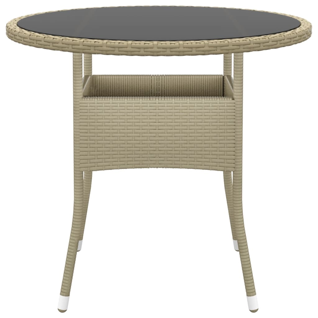 Vidaxl tuintafel ø80x75 cm gehard glas en poly rattan beige