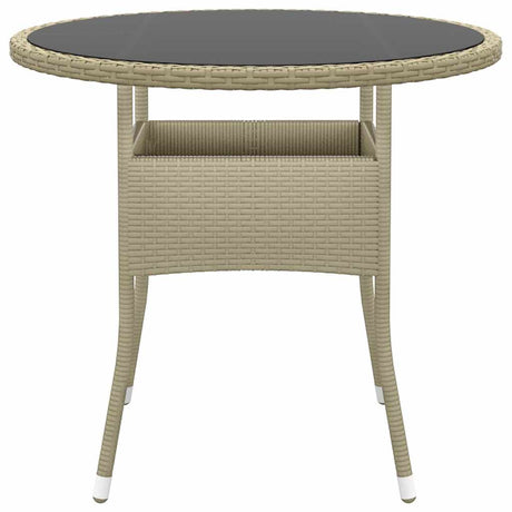 Vidaxl tuintafel ø80x75 cm gehard glas en poly rattan beige