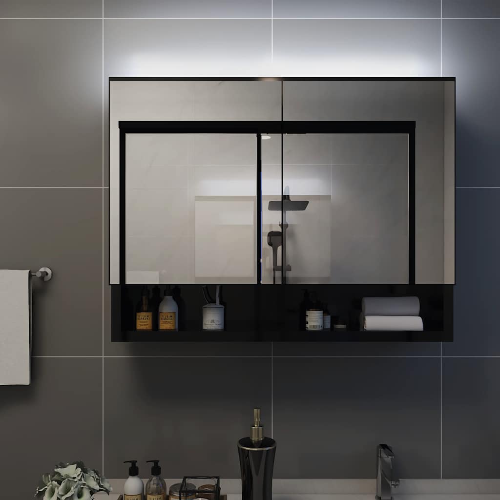 Vidaxl badkamerspiegelkast led 80x15x60 cm mdf zwart