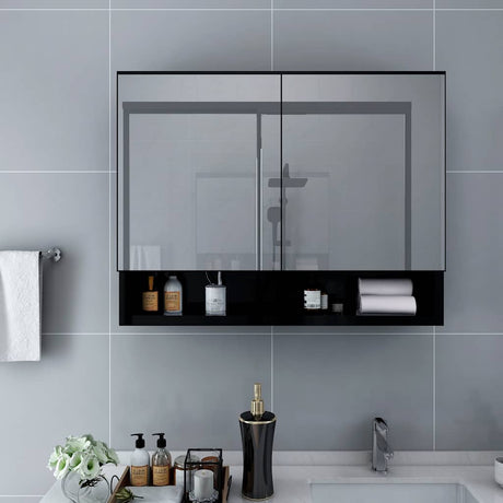 Vidaxl badkamerspiegelkast led 80x15x60 cm mdf zwart