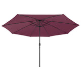 Vidaxl -Parasol mit LED -Beleuchtung und Metallpol 400 cm Bordeaux rot