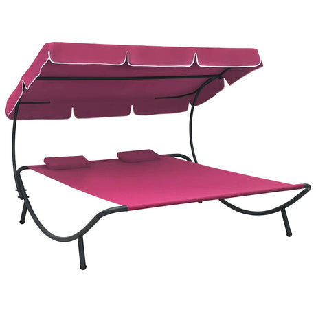 Vidaxl loungebed met luifel en kussens roze