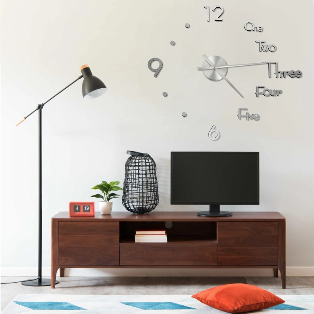 VidaXL 3D-Wanduhr modern XXL 100 cm silberfarben